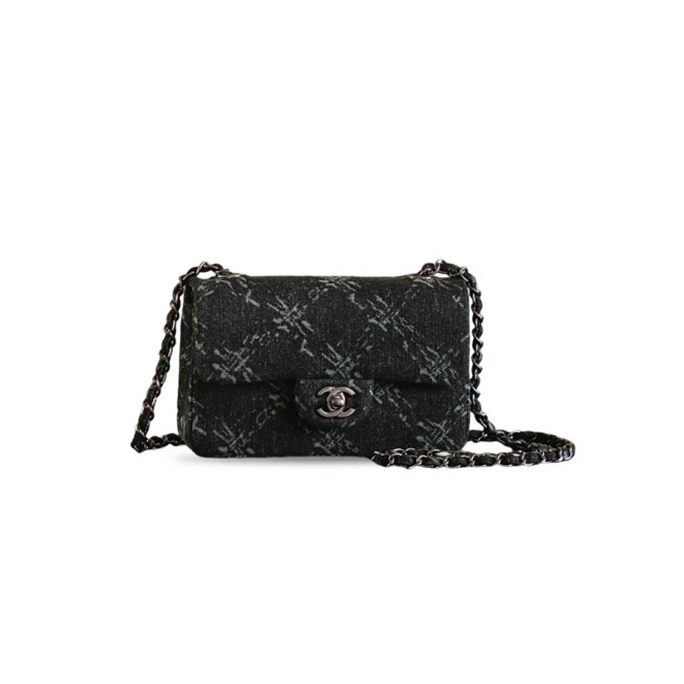 CHANEL MASTER BLACK QUILTED DENIM TIMELESS DOUBLE FLAP BLACK HARDWARE (20*10*7cm) 